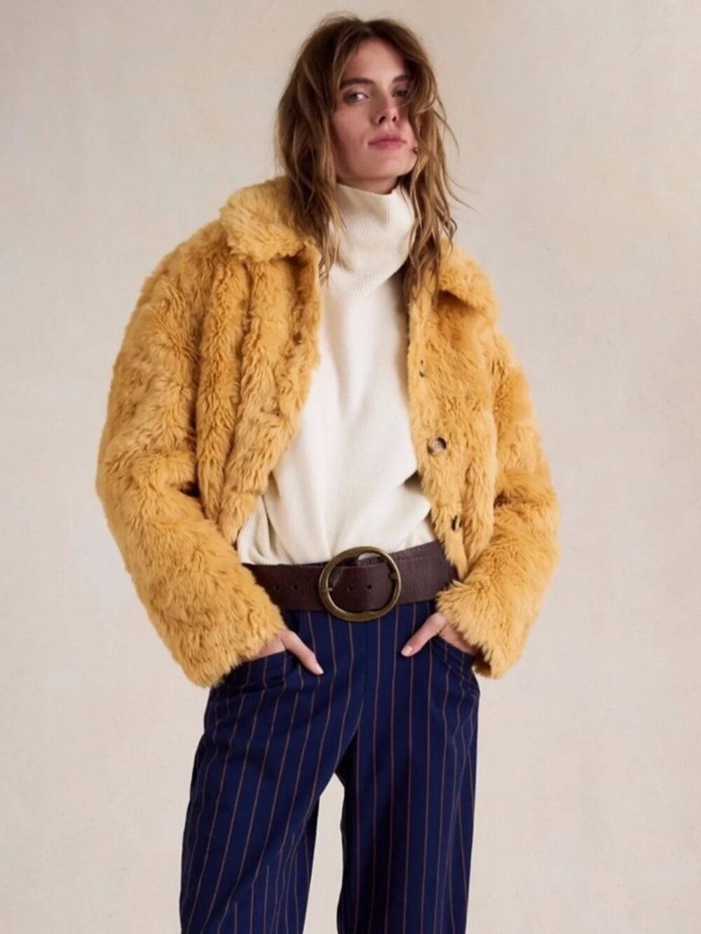 NWT Free People Alice Throw On Faux Fur Jacket - Apricot